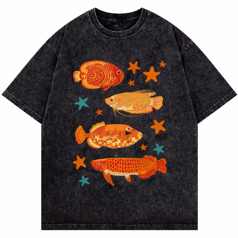 Marine Life Aquariums - T-shirt vintage délavé à imprimé poissons