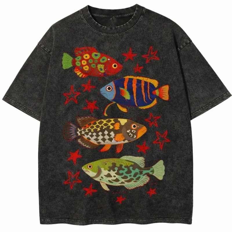 T-shirt vintage délavé à impri - Marine Life Aquariums avis et prix